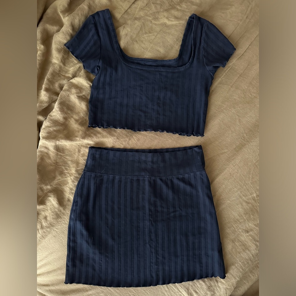 OFFLINE by Aerie OG Groove Mini Skirt + Crop Top Set Black Medium